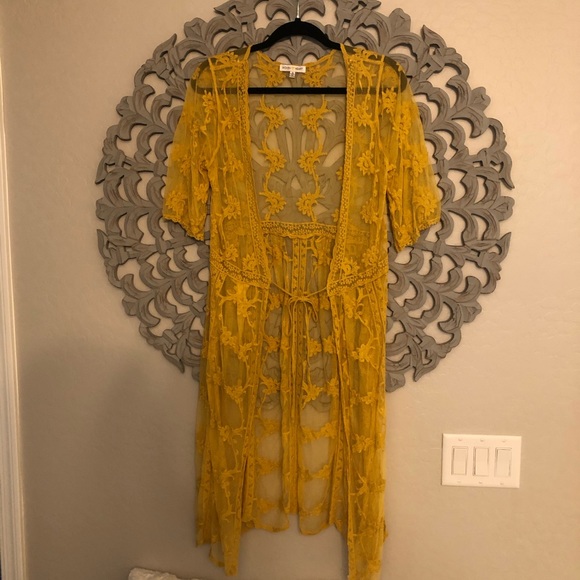 Woven Heart Other - Yellow Long Lace Kimono